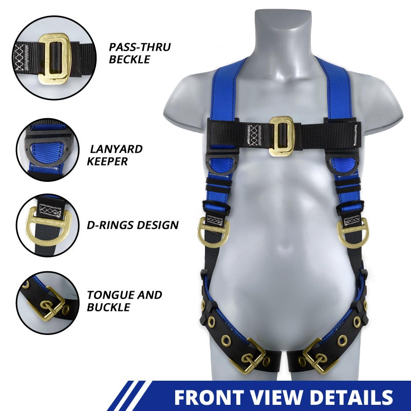 TT TRSMIMA TRSMIMA Safety Harness Fall Protection - Men Construction Full Body Harness Kit for Work with Shock Absorbing Lanyard Tongue Buckle OSHA/ANSI - Image 2